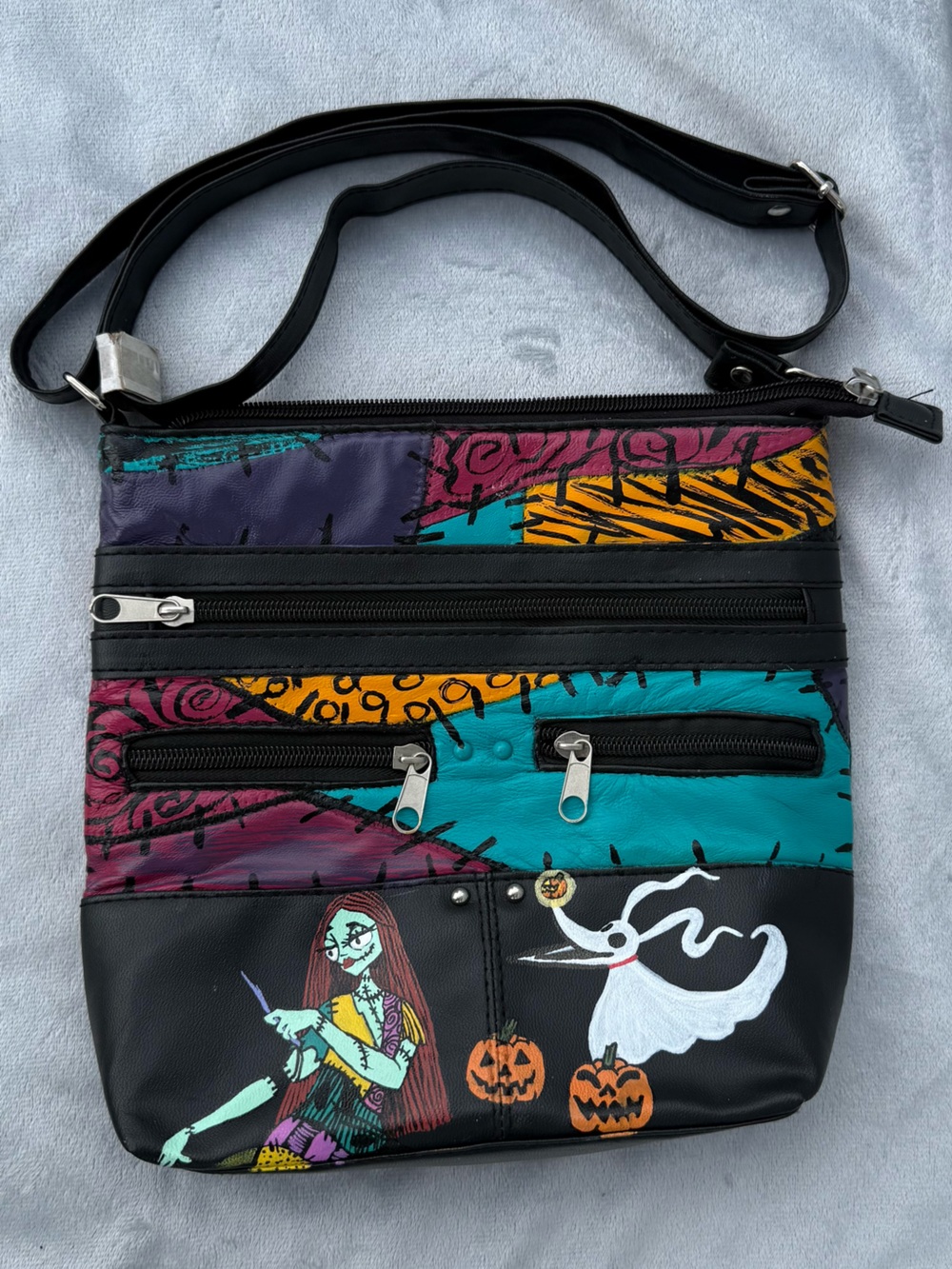 Hand painted the nightmare before Christmas - Halloween Patchwork Crossbody Bag